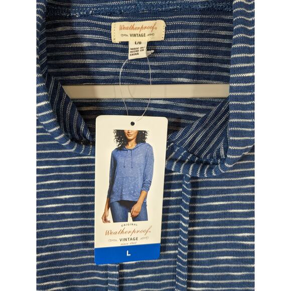Weatherproof Vintage Slub Hoodie Blue Stripe L Hi Low Stretchy Kangaroo Pocket - Picture 5 of 10